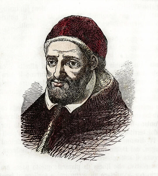 Representation of Pope Clement VIII (Clemente or Clemens) (1592-1605) Drawing from ' Misteri del Vaticano' by Franco Mistrali