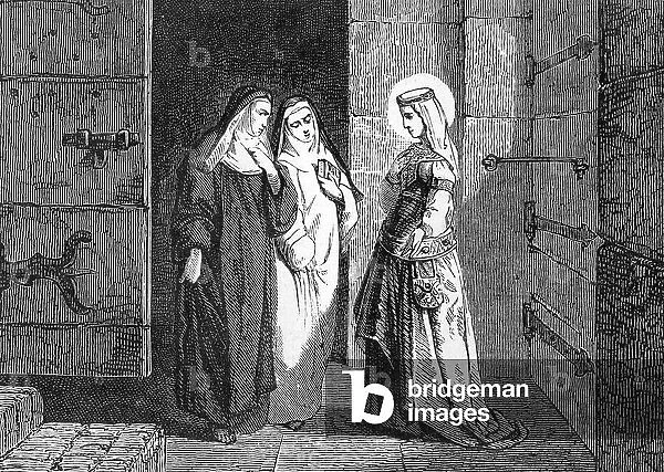 Representation of Saint Bertille or Berthilde de Chelles (died 705 / 710). 19th century (engraving)