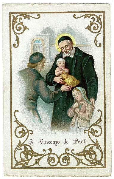Representation of Saint Vincent de Paul (1581-1660) French religious, founder of the Congregation of the Mission. Chromolithography circa 1900