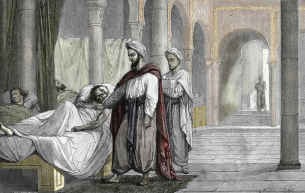 Representation of surgeon Abu Al-Qasim in Cordoba, 1866 (engraving)