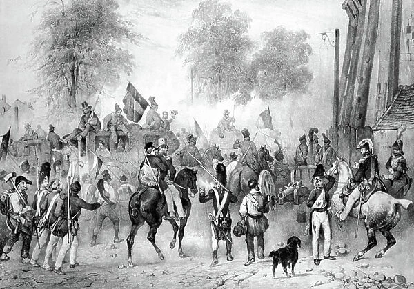 Republican Army Marching on Rambouillet, 3rd August 1830 (engraving)