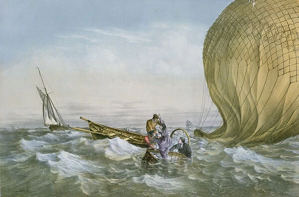 Rescue of the hot air balloon, 1874 (colour litho)