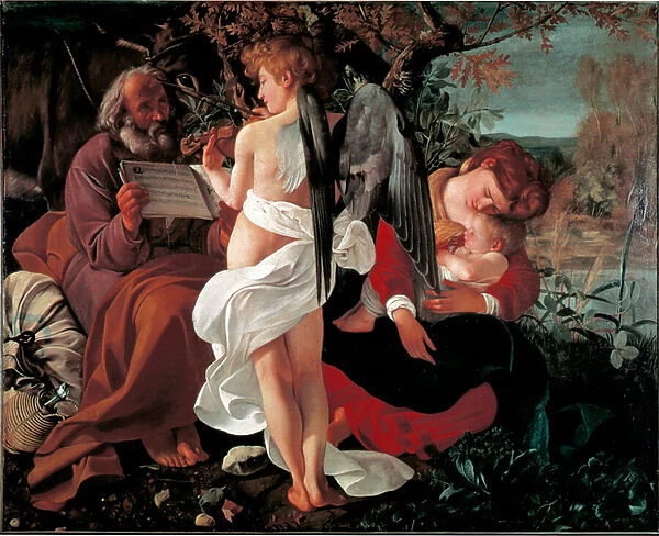 Rest during flight to Egypt Painting by Michelangelo Merisi said il Caravaggio