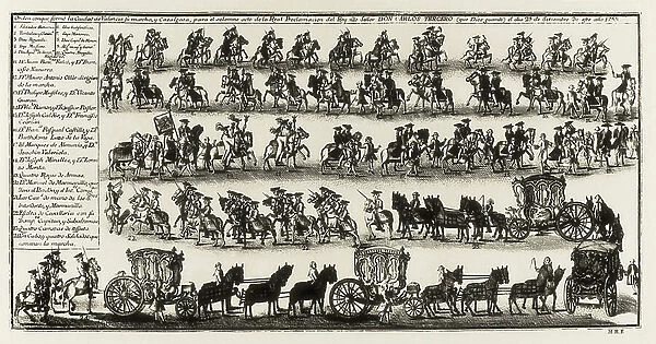 Retinue in the city of Valencia for the proclamation of Charles III of Spain (engraving)