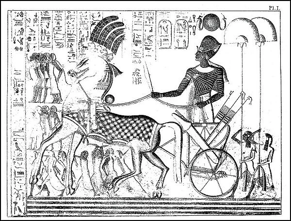 Return of Pharaoh Ramses III with prisoners, ca 1180 BC Egypt, Mediet Habu