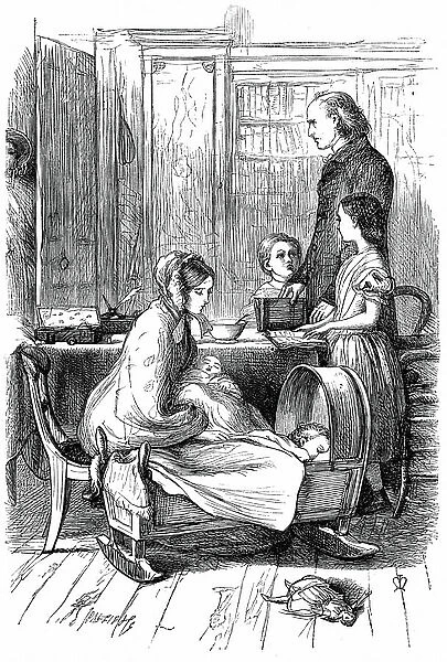 The Rev. and Mrs Crawley and their young family, 1860 (engraving)