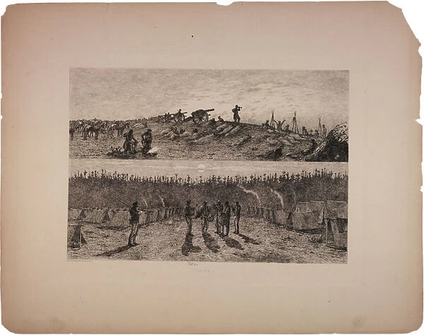The reveille on the line of battle, 1876 (etching)