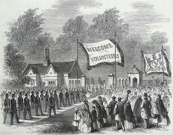 The Review of Lancashire Rifle Volunteers in Knowsley Park, 1860
