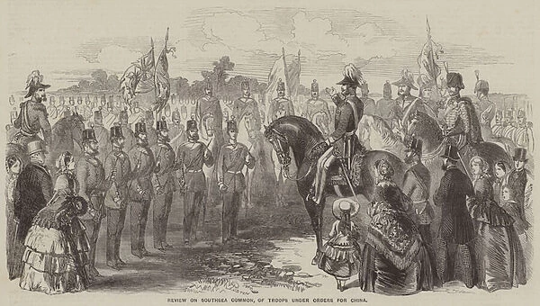 Review of Southsea Common, of Troops under Orders for China (engraving)