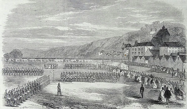 The Review of the Vale of Neath Volunteer Rifle Corps, 1860 (engraving)