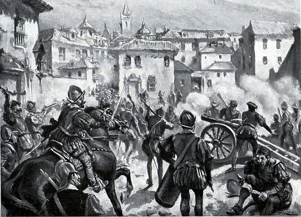 Revolt of the Comuneros: Attack on the uprising at Segovia 1521 (engraving)