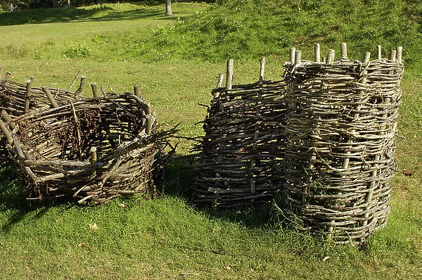 Revolutionary War protective wicker shields at a Yorktown battlefield redoubt, Virginia