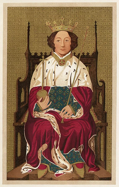 Richard II of England (1367-1400) - Richard II, King of England. Lithograph of a painting in Westminster Abbey