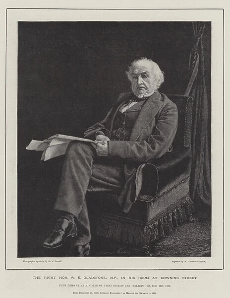 The Right Honourable W E Gladstone, MP, in his Room at Downing Street (engraving)