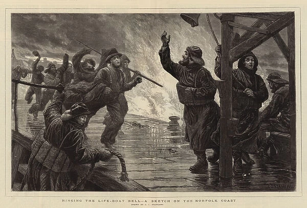 Ringing the Life-Boat Bell, a Sketch on the Norfolk Coast (engraving)
