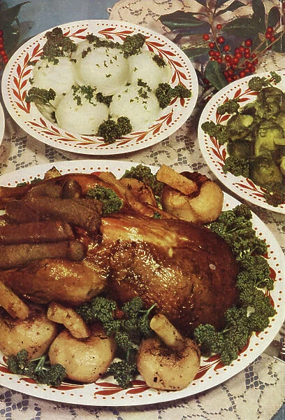 Roast Turkey with garnishes (colour photo)