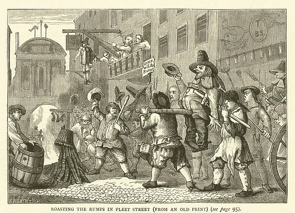 Roasting the rumps in Fleet Street, from an old print (engraving)