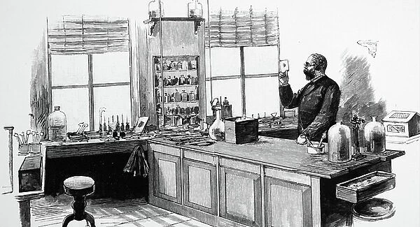 Robert Koch working in his laboratory, 1850