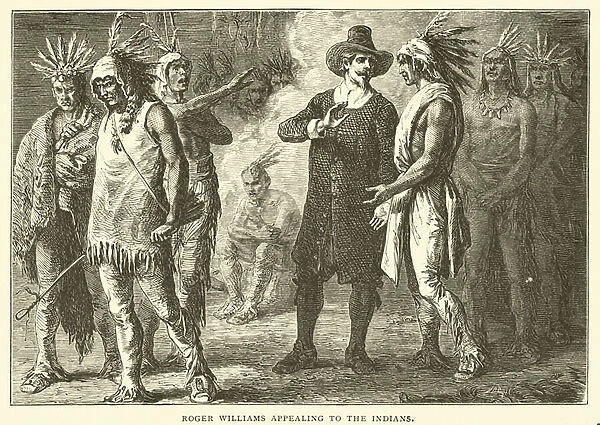 Roger Williams appealing to the Indians (engraving)