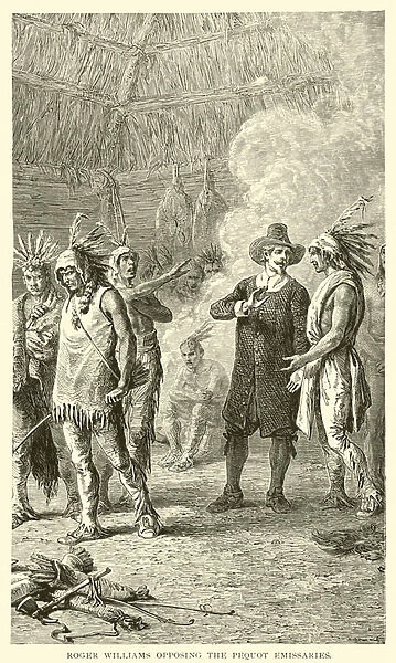 Roger Williams opposing the Pequot Emissaries (litho)