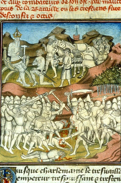 Rolands death. Charlemagne sends his knights to combat