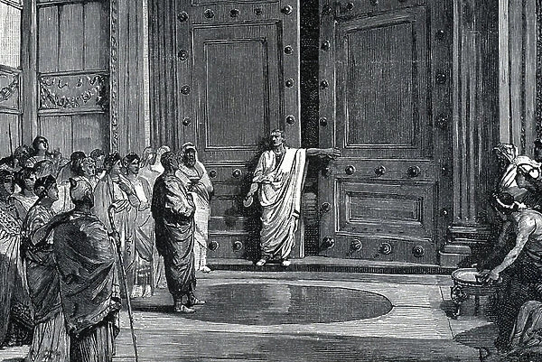 Roman Antiquite ' ceremony of dedication of the pantheon by Marcus Vipsanius Agrippa (63 BC-12 AD) in 27 BC' (Marcus Vipsanius Agrippa on the dedication day of the pantheon in Rome, 27 BC) Engraving from 'Storia di Roma' by Francesco Bertolini