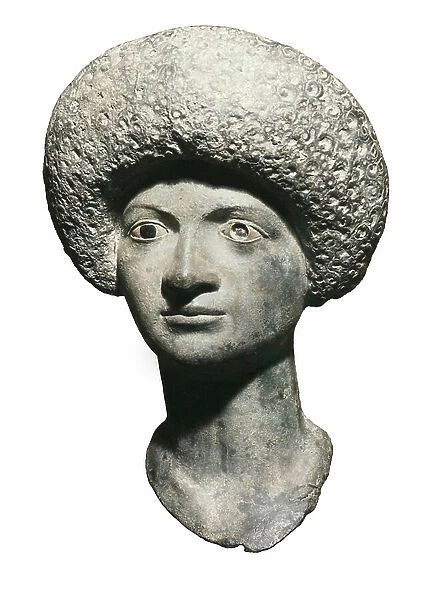 Roman art: woman's face. Bronze sculpture from the Escala Empuries, Spain. 1st century (bronze)