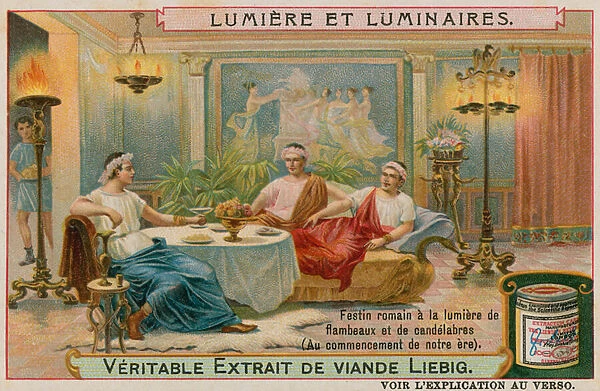 Roman Feast with Flaming Torches and Candelabra (chromolitho)