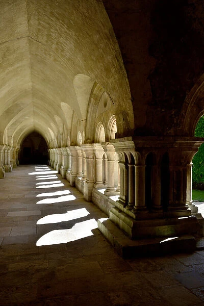 Romanesque architecture: gallery of the cloitre of the Cistercian abbey of Fontenay