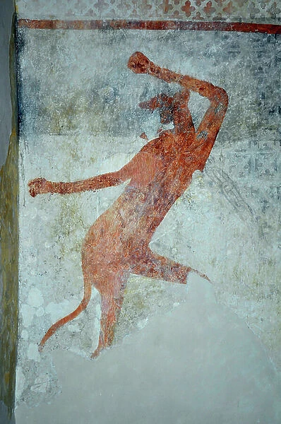 Romanesque Art: Episode of the Life of Christ: ' The Devil' Fresco of the 12th century. Church of Saint Quitterie, Massels (47140)