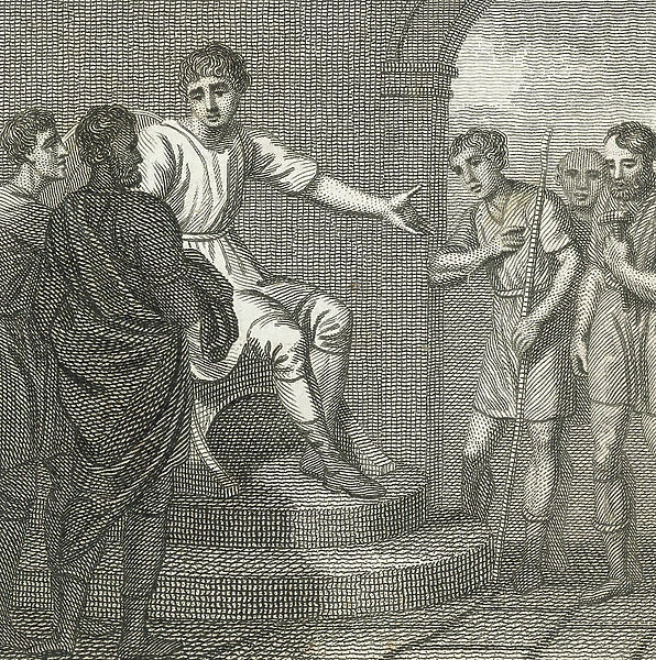 Romulus recommending the Plebeians to the patronage of the Patricians (engraving)