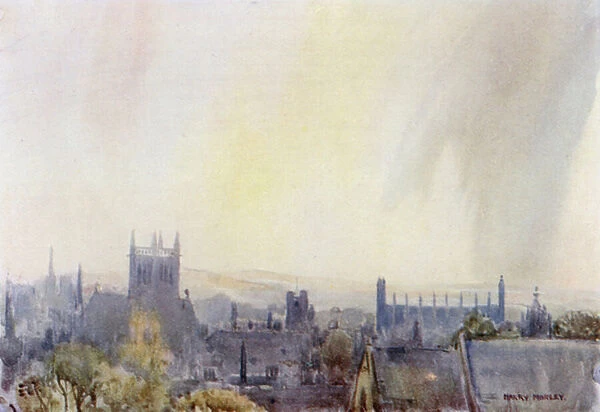 The Roofs of Cambridge (colour litho)