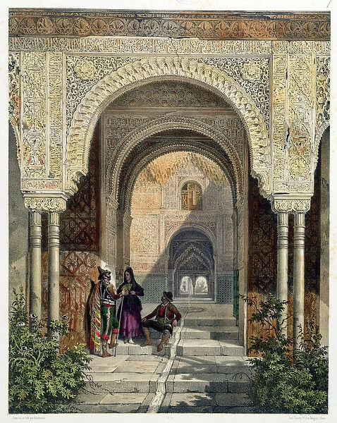 The Room of the Two Sisters in the Alhambra, Granada, 1853 (litho)