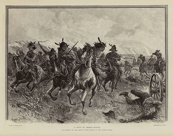 A rout of braves during a Native American uprising (engraving)