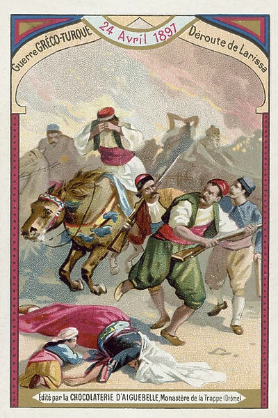 Rout of the Greeks at Larissa, Greco-Turkish War, 24 April 1897 (chromolitho)