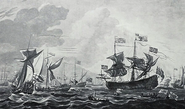 The Royal visit to the fleet at the Nore (mezzotint)