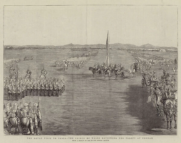 The Royal Visit to India, the Prince of Wales reviewing the Troops at Poonah (engraving)