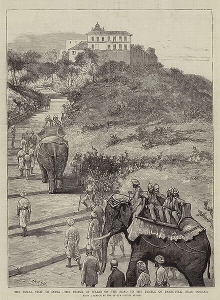 The Royal Visit to India, the Prince of Wales on the Road to the Temple of Parbuttee, near Poonah (engraving)