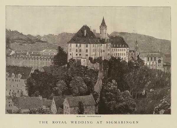 Royal wedding at Sigmaringen Castle, Germany (engraving)