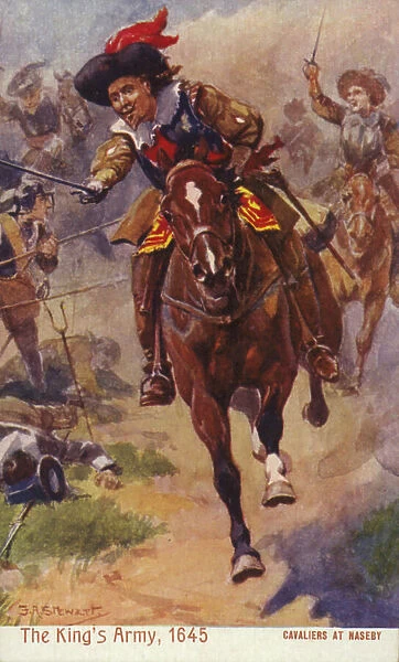Royalist cavalry, Battle of Naseby, English Civil War, 1645 (colour litho)