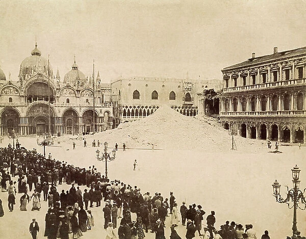 The rubble of the Bell tower of the Basilica of S. Marco, collapsed on 14 July 1902 in Piazza S. Marco, Venice