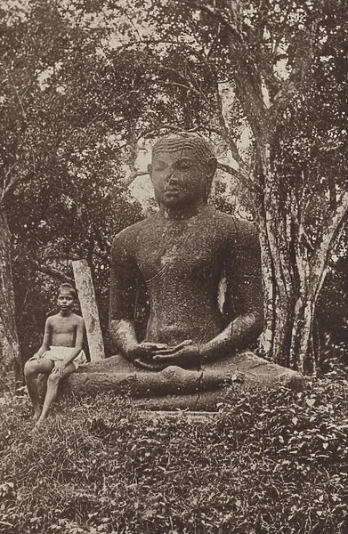 Ruined Cities of Ceylon: Monolithic Statue of Buddha (b  /  w photo)