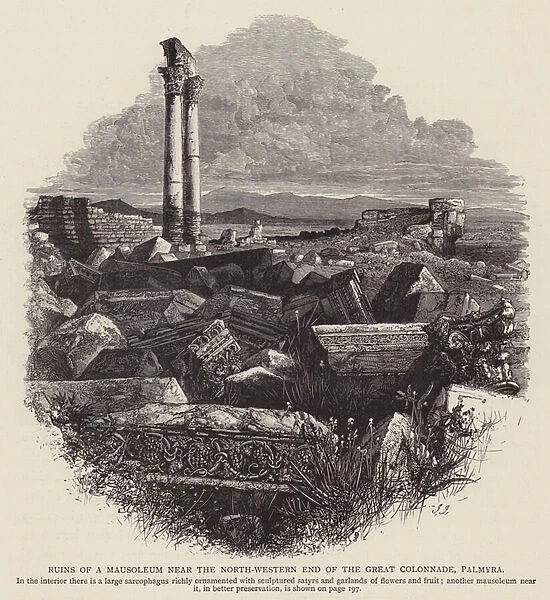 Ruins of a Mausoleum near the north-western end of the Great Colonnade, Palmyra (engraving)