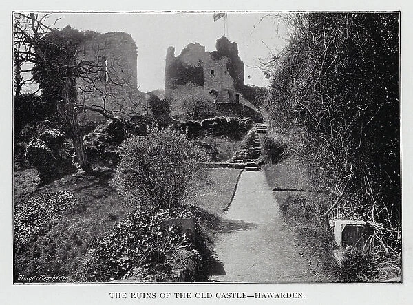 The Ruins of the Old Castle, Hawarden (b / w photo)