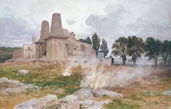 Ruins of a Temple, South America, 1896 (w  /  c and bodycolour)