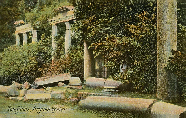 The ruins at Virginia Water at Windsor Great Park, England. Postcard sent in 1913