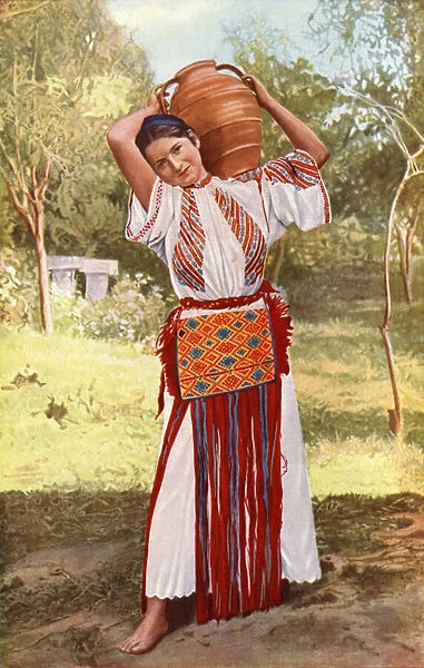 Rumania: Peasant maiden in picturesque attire (colour photo)