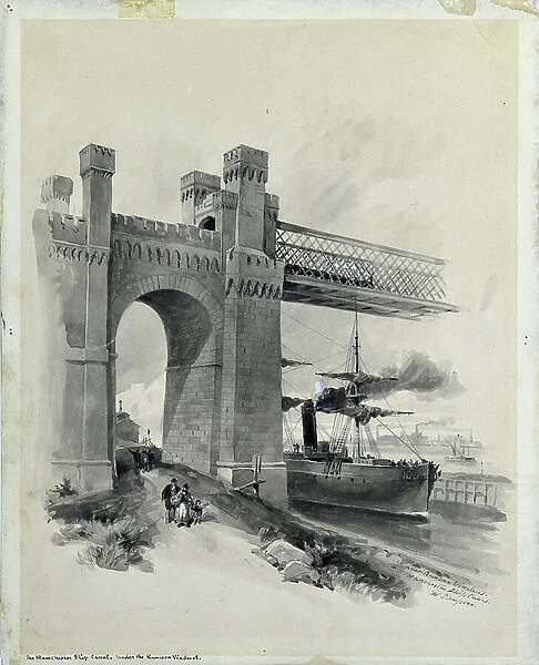 Under Runcorn Viaduct Manchester Ship Canal, 1893 (pen with wash on paper)