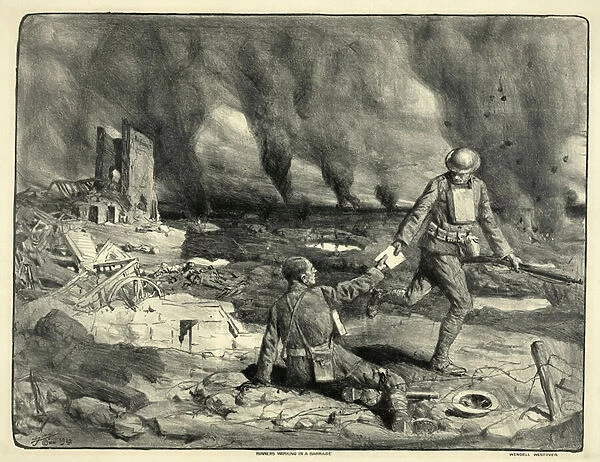 Runners Working in a Barrage, 1927 (litho)