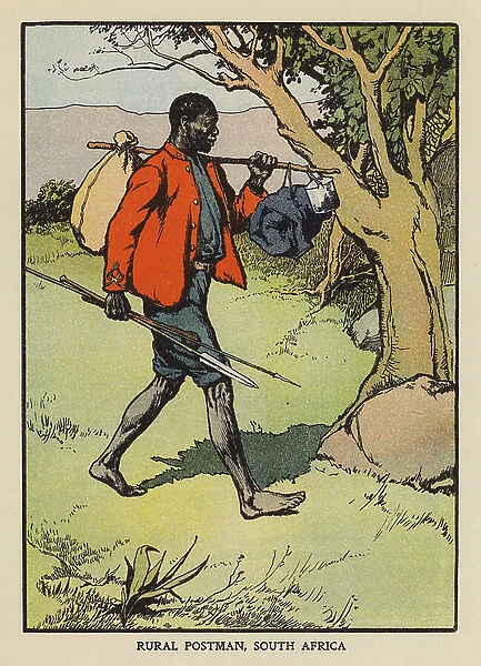 Rural Postman, South Africa (colour litho)